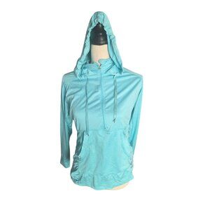 ACX Womens Aqua Blue Hoodie Pullover Jacket With Half Zip & Front Pocket*Med*EUC